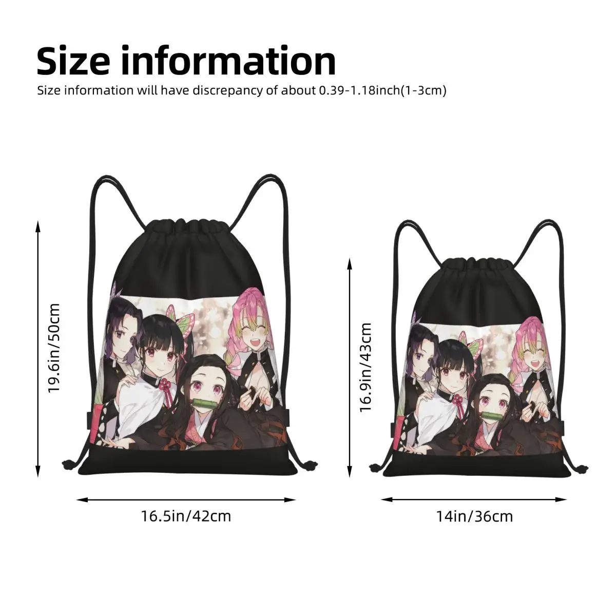 Kawaii Demon Slayer Girl Drawstring Backpack Sports Gym Sackpack Kimetsu No Yaiba Anime String Bag for Exercise