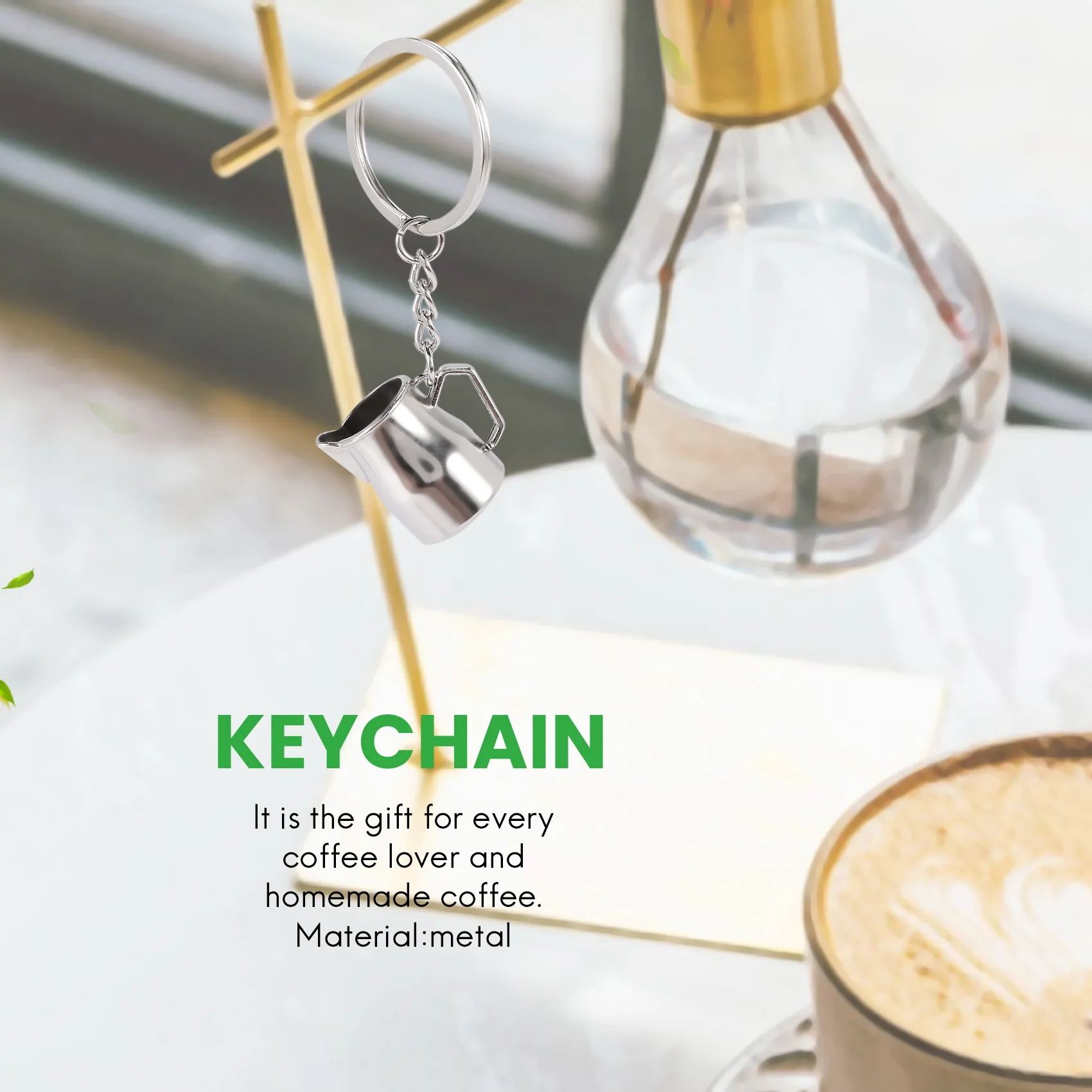 

AB08-5PCS Creative Barista Coffee Tamper Keychain Espresso Portafilter Moka Pitcher Keyring Portable Coffee Accessories Gift