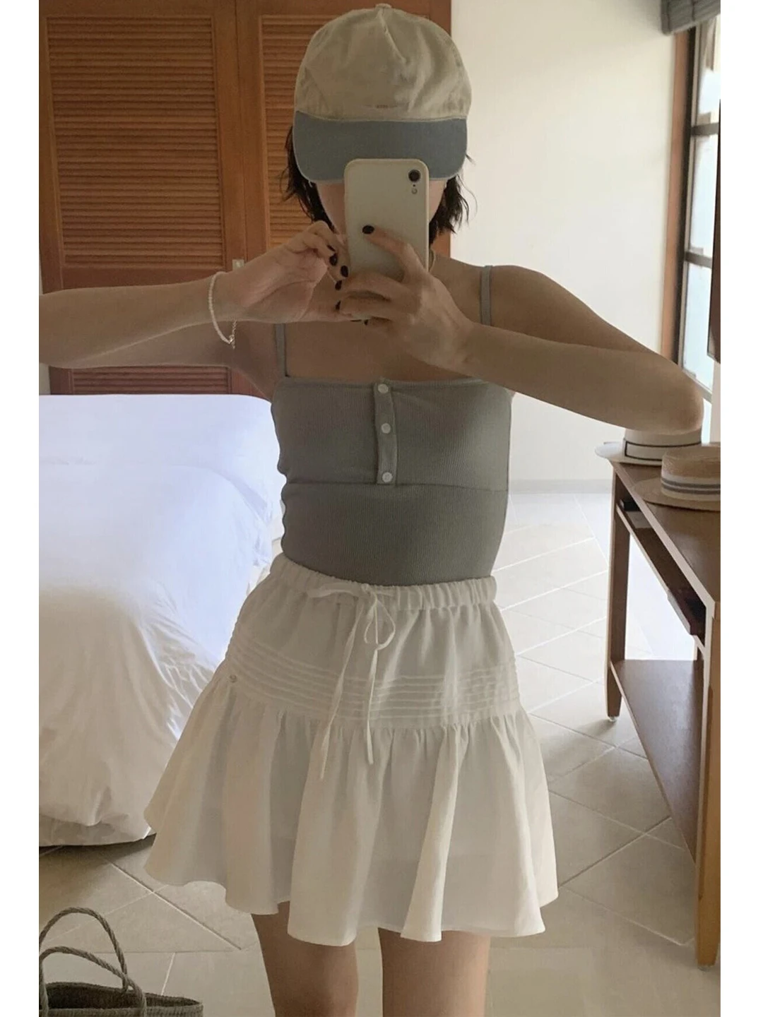 White High Waist Half Skirt Women's Summer New Style Simple Sweet Bloom Short Skirt Anti-Light Safety Pants Flower Bud Design