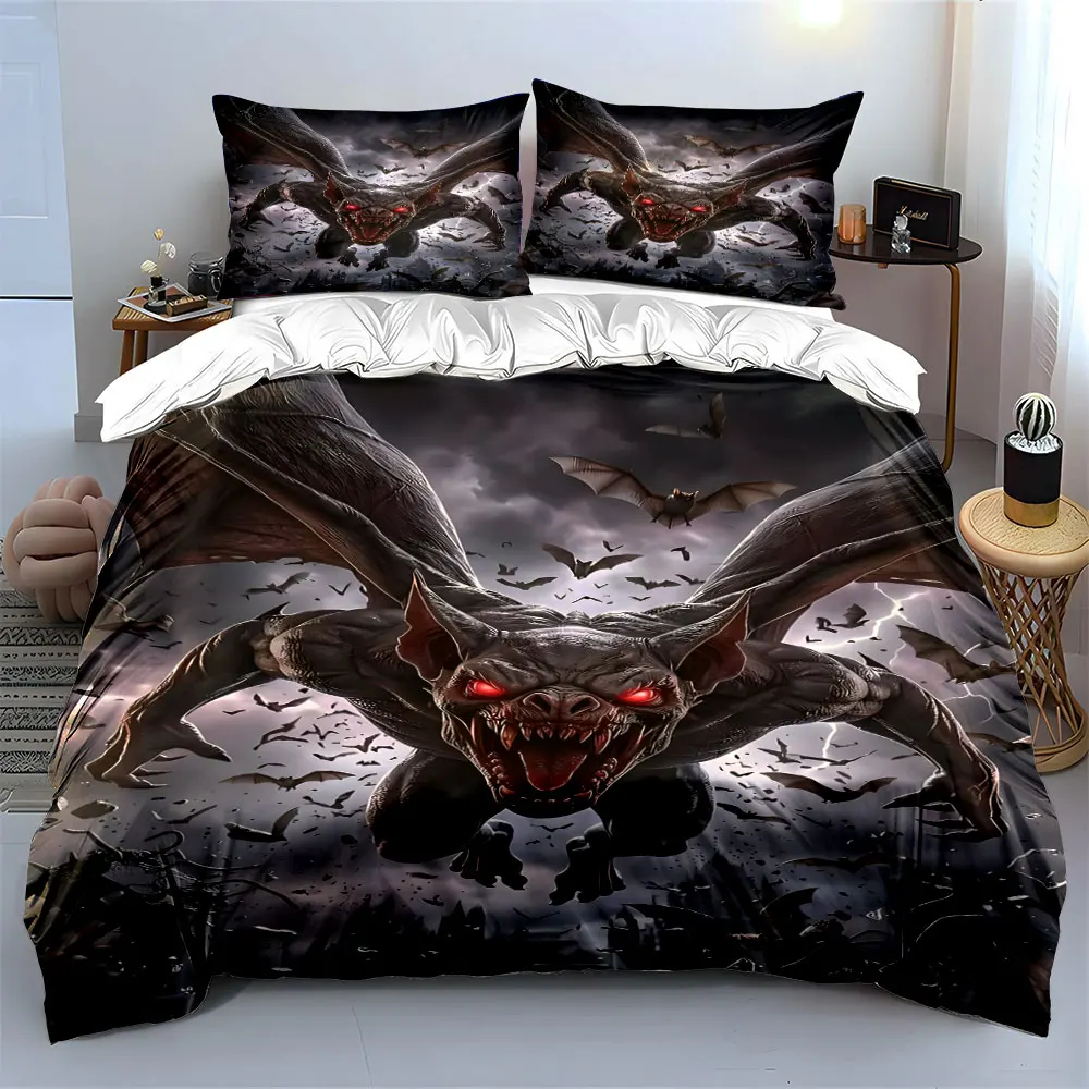 Demonic bat soaring in darkness Print Bedding set 3PC 1 duvet cover 2 pillowcases adult and children bedding set Luxury