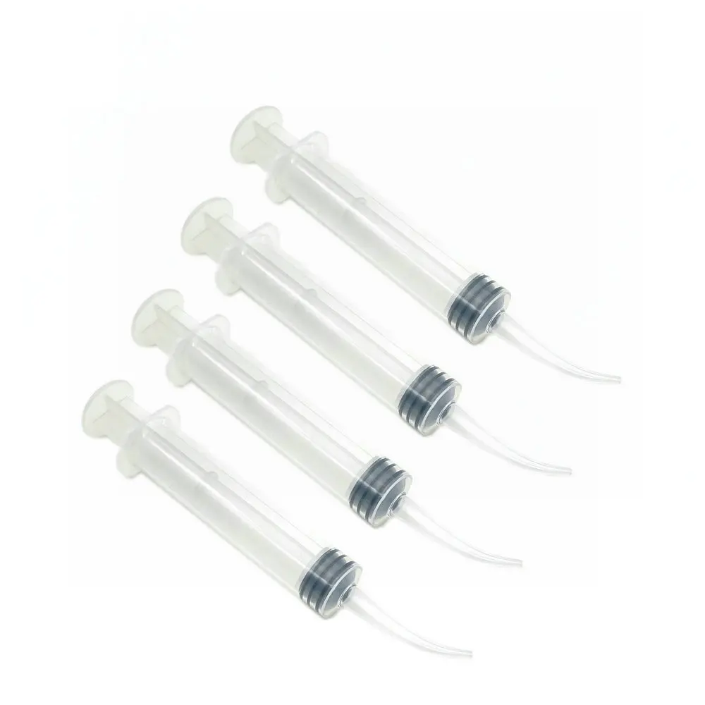 1/4pcs Clear Disposable Dental Irrigation Syringe With Curved Tip Dental Kit Tooth Transparent Whitening Dental Instrument 12ml