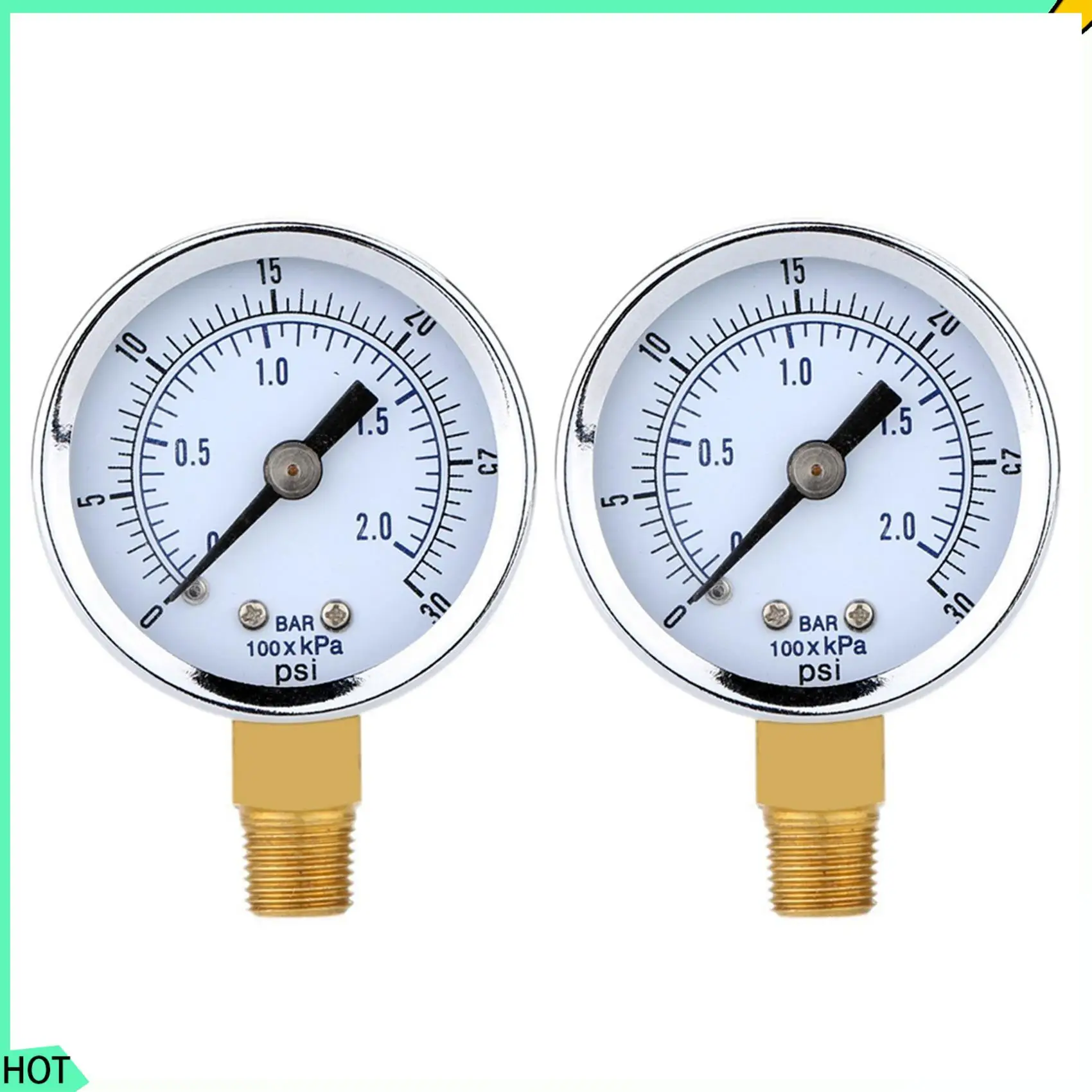 AWAH 2X 0 - 30 Psi 0 - 2 Bar Mini Dial Gauge Compressor Meters Hydraulic Pressure Gauge Gage Double Scale Black