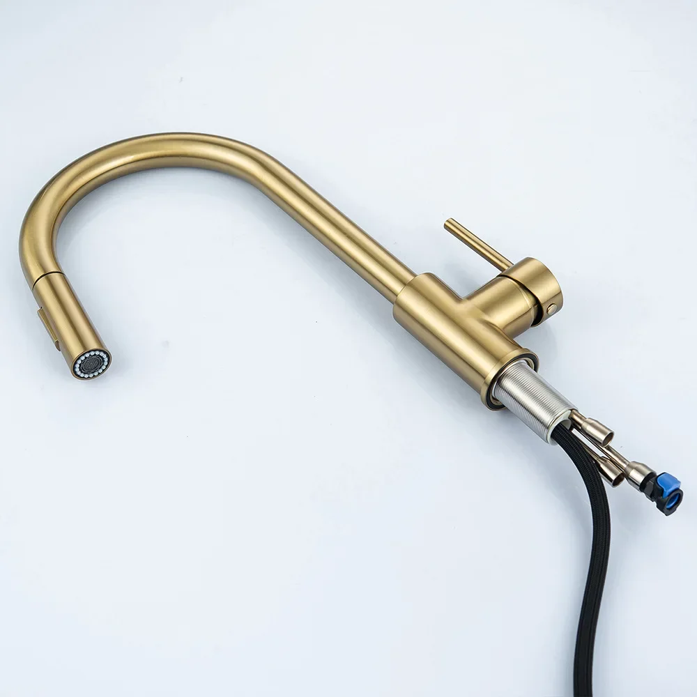 Brushed Gold Touch Kitchen Faucet Quality Stainless Steel Hot Cold Kitchen Mixer Tap Smart Sensor Touch Pull Out Kitchen Faucets