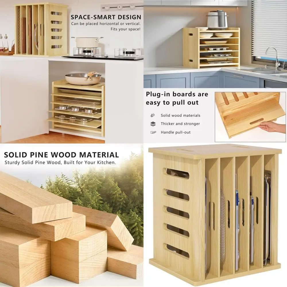 

Wooden 6-Tier Cabinet Dividers for Kitchen Storage: Ideal for Cookies, Pots, Pans, and More