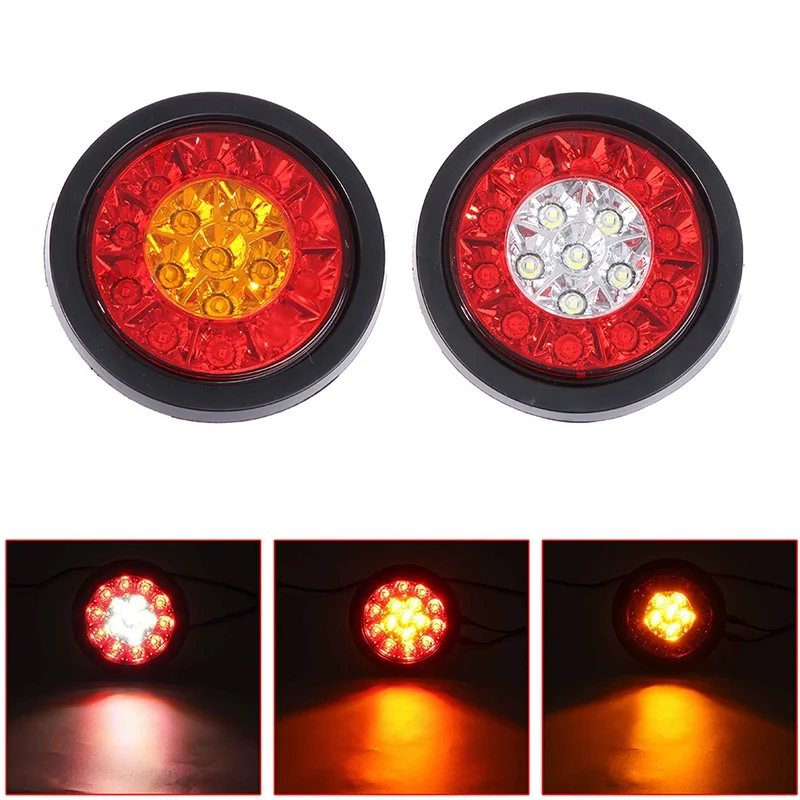 2x Round Trailer Taillight LED 12-24V Tractor Rear Light Dynamic Truck Flashlight RV Van Tail Light Stop Turn Brake Reverse Lamp