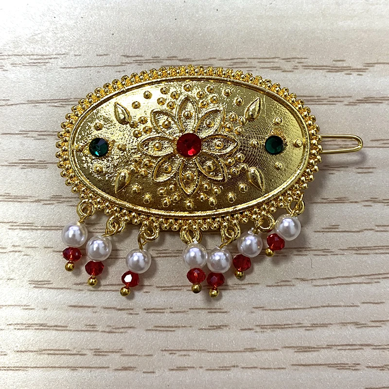 مشبك شعر ذهبي إثيوبي لهدية الزفاف ، ربطة رأس دبي ، لؤلؤة هبانشا ، حجر أحمر وأخضر ، دبوس دبي