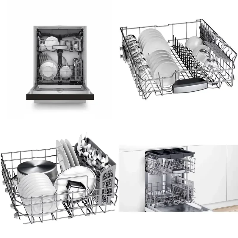 for 16 Setting Electric Dishwasher Black Glass Freestanding Dish Washer Machine 598x570x795mm Large Capacity Household