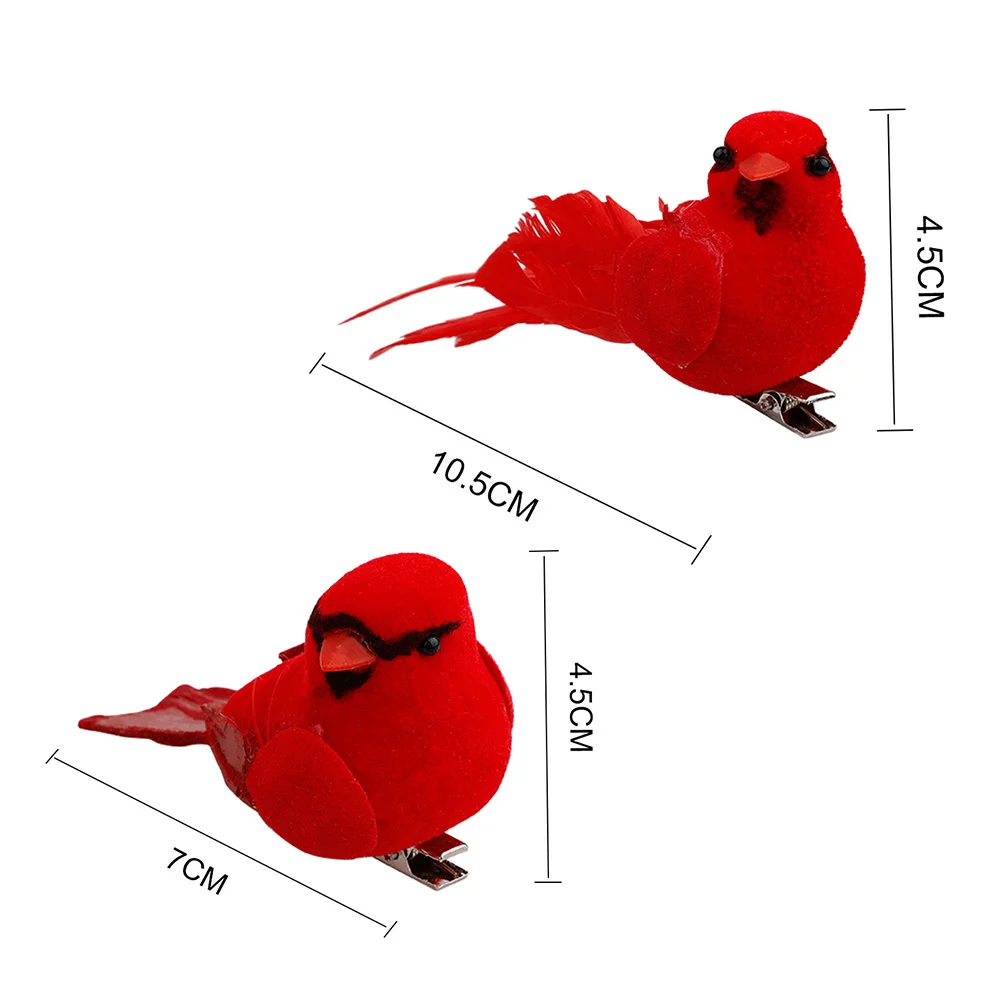 

10Pcs Simulation Birds Ornament Red Artificial Cardinal Decor for Christmas Tree Festival Party Indoor Outdoor Use