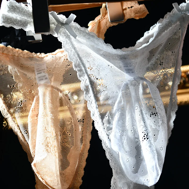 Transgender weiche Spitzenunterwäsche Sissy Gay Sexy durchsichtige Unterwäsche Ultradünner G-String Tanga Unterhose Dessous Sheer Panty