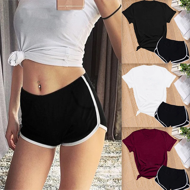 

Women Shorts Set Summer Sport Wear Casual Yoga Gym Lady Clothes Suit Shorts and T-shirt