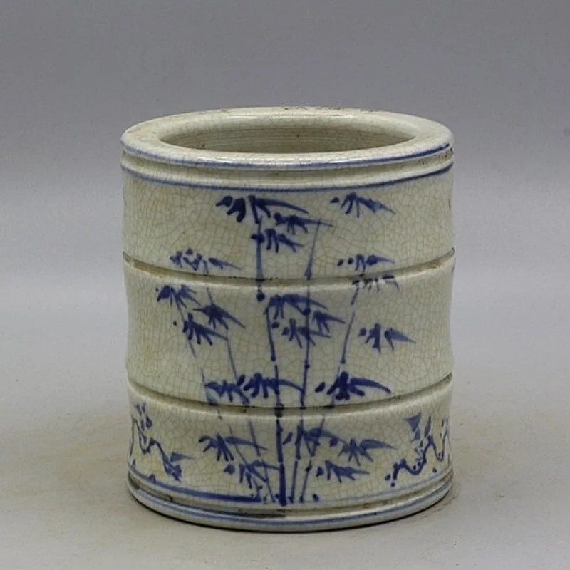 5" Collect Chinese Qing Blue White Porcelain Hacking Bamboo Joint Brush Pot