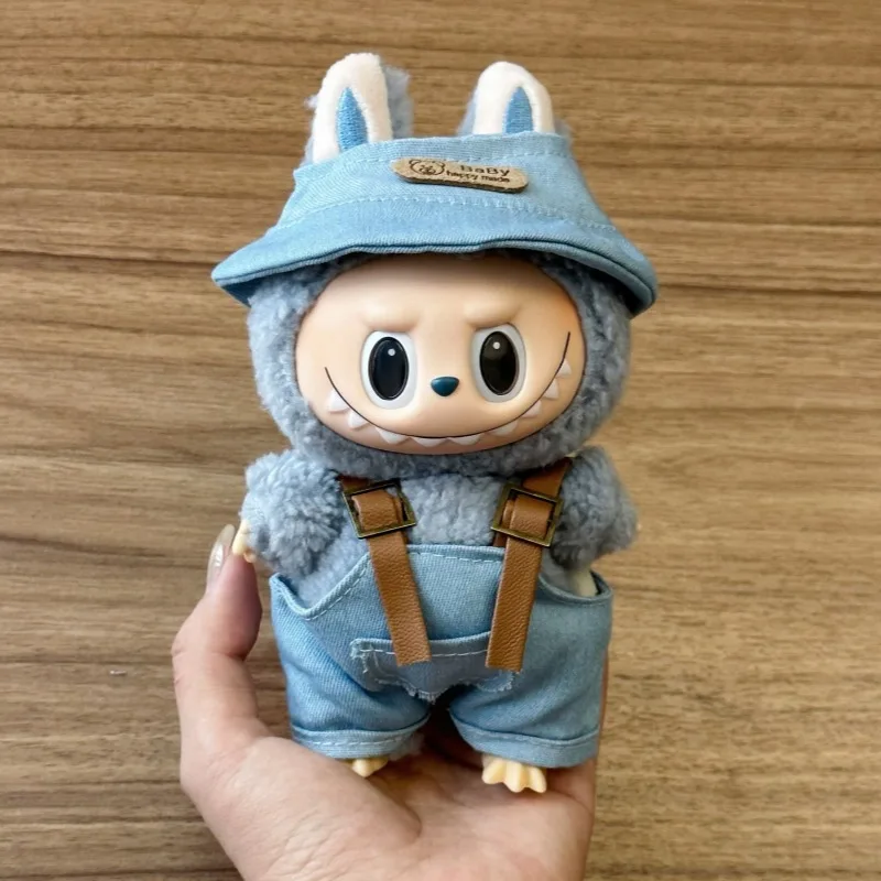Mode Arbeit Hosen Set für Labubu Cowboy Overalls Korea Stil Fischer Hut für Labubu V1 V2 Puppen Kleidung Outfit Zubehör