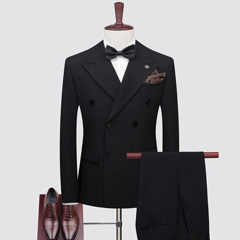 (Jacket + Pant + Vest) New Men Business Social Solid Color Double Breasted Suit 3 Piece Fashion Groom Wedding Tuxedo Dress Set