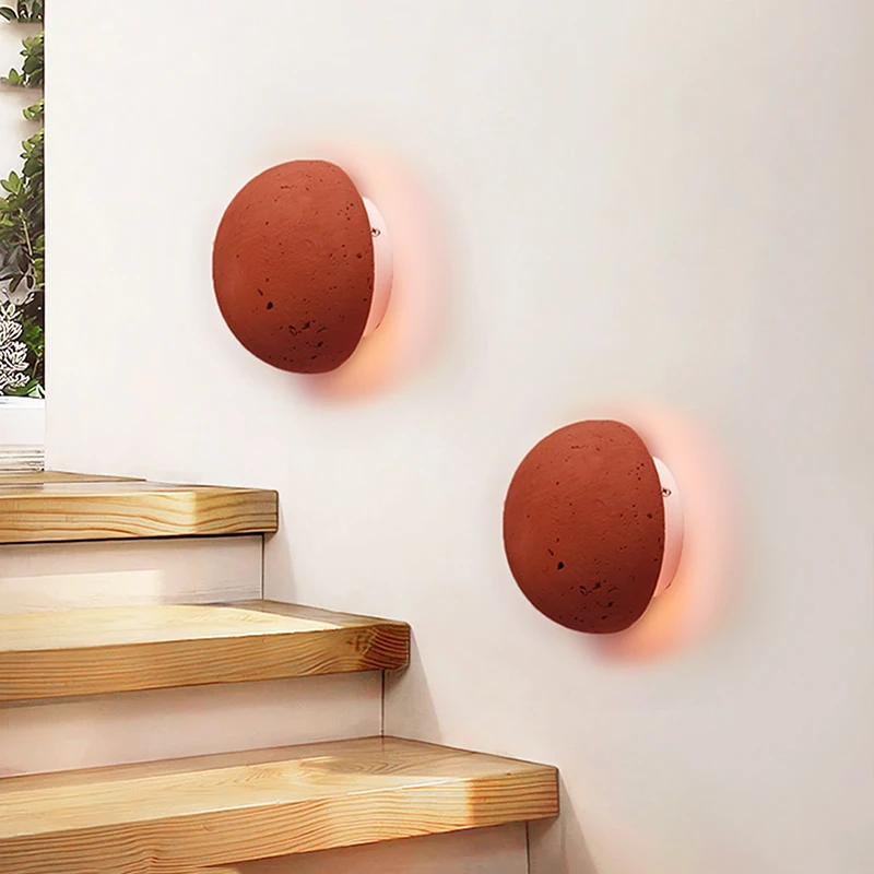 

Creative Semi-Circular Stone Wall Lamp Art Retro Personality Living Room Background Corridor Bedroom Bedside Decoration Lighting