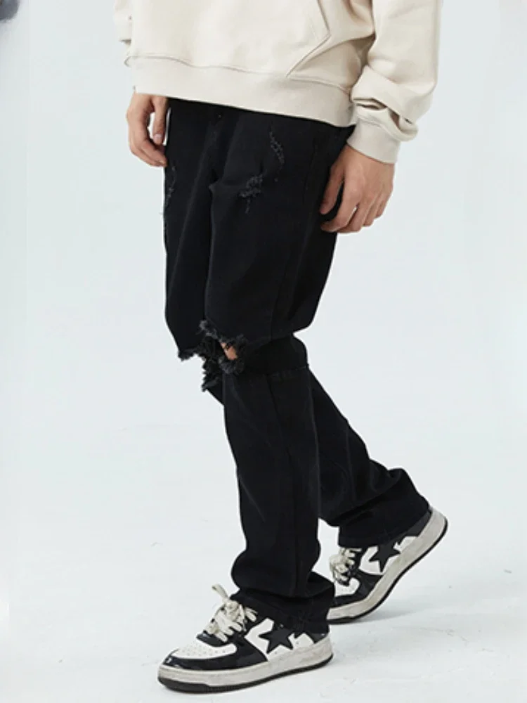 

Рваные джинсы мужские тонкие уличные до щиколотки прямые европейский стиль ретро потертые дырки красивые брюки в стиле панк универсальные мото