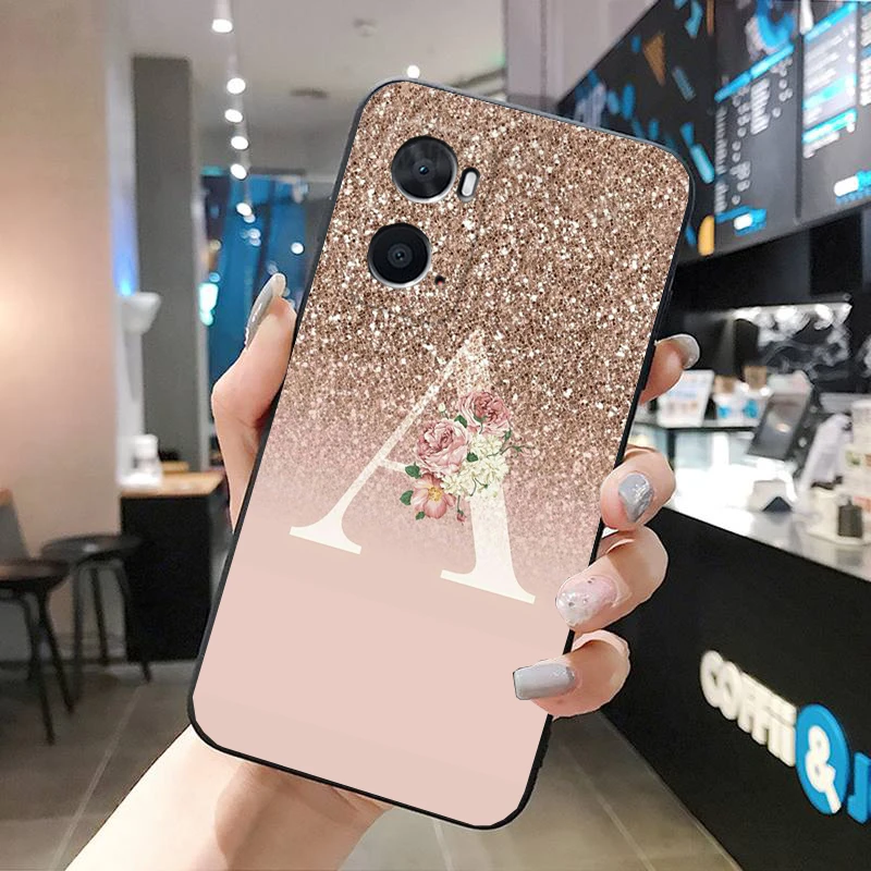 Letter Name Pink Gold Rose Phone Case for OPPO A77 A57 A57S A78 A96 A91 A54 A74 A94 A73 A52 A53A53S A15 A16 A17 Funda