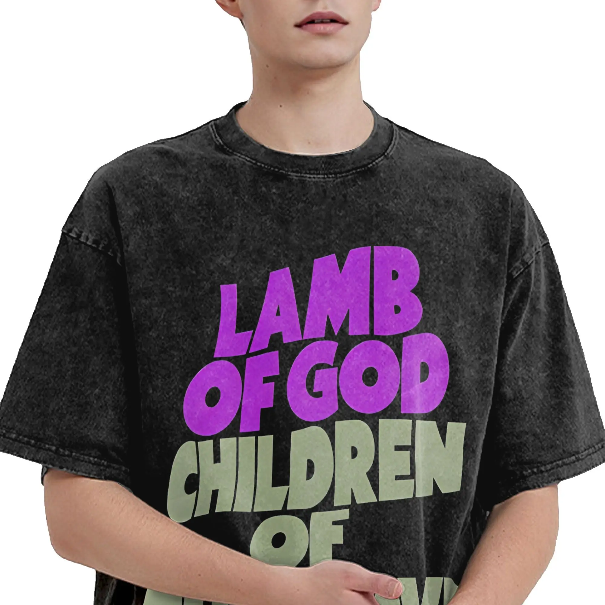 خروف الله أطفال القبر x السبت الأسود العودة إلى البداية تي شيرت قصير الأكمام تي شيرت س الرقبة موضة تي شيرت