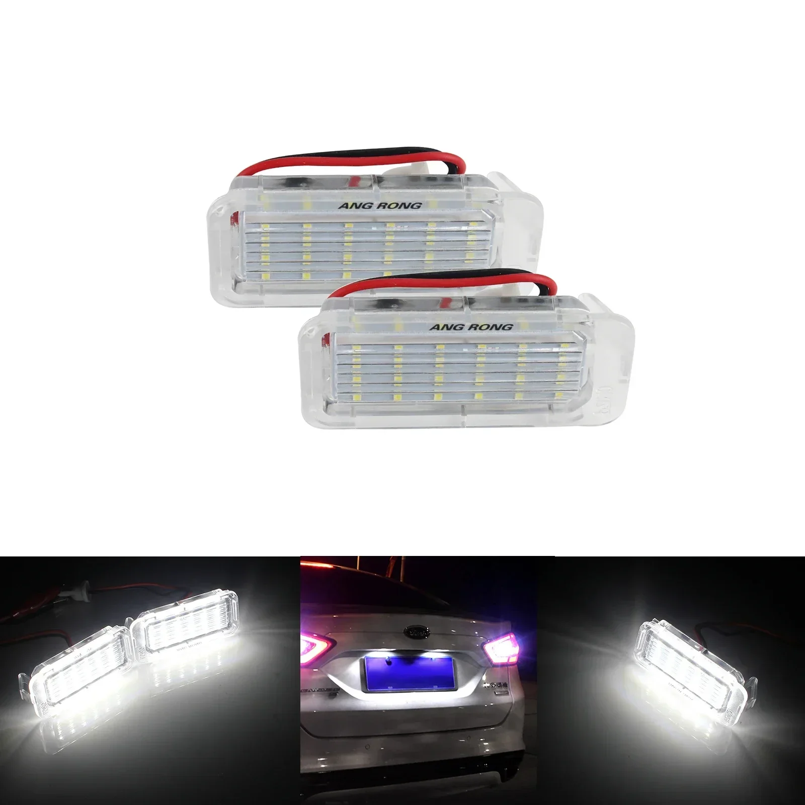 ANGRONG 2 White LED License Number Plate Light For Ford Focus C-MAX S-MAX Mondeo Kuga Ranger