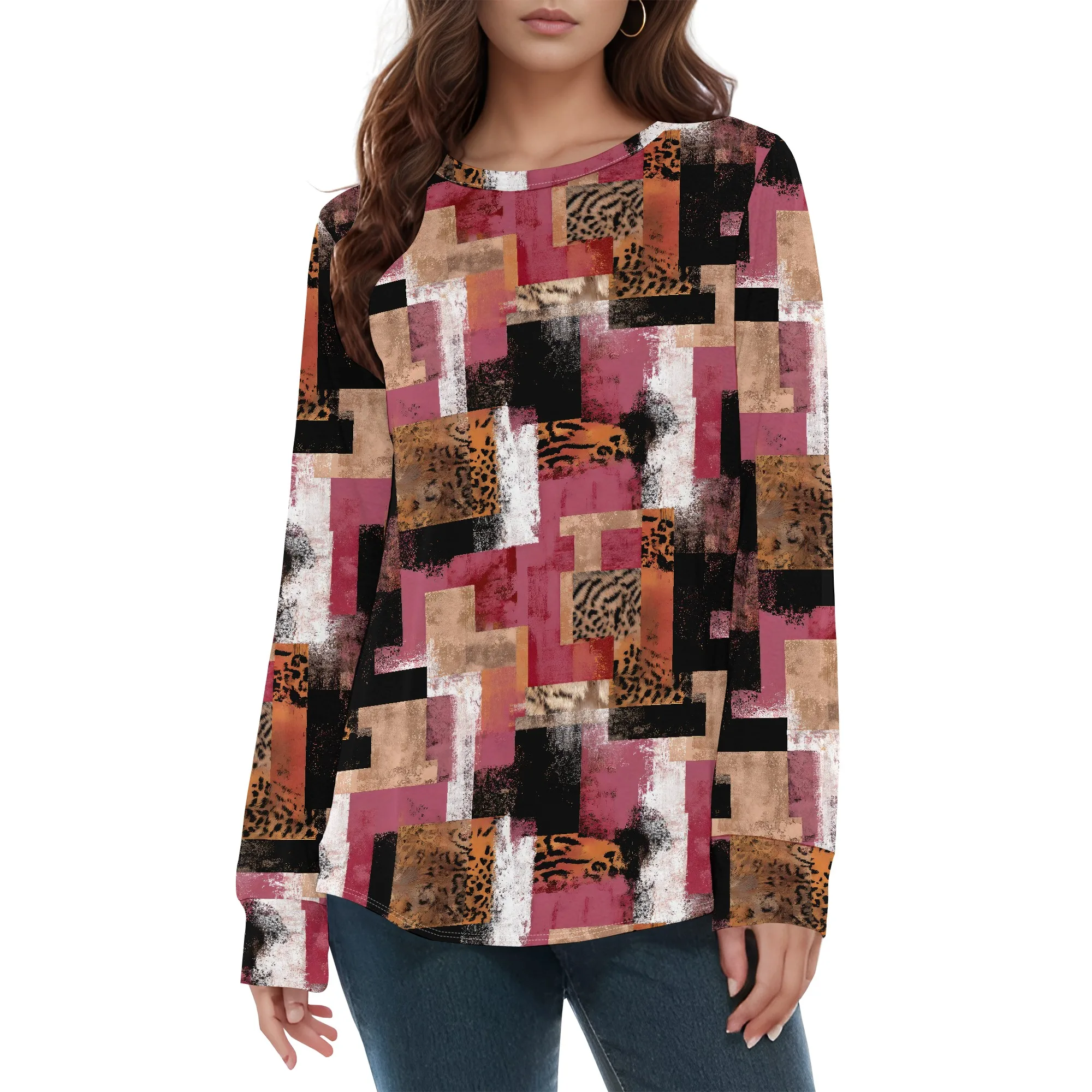 Kistore สตรีเสื้อแขนยาวลูกเรือคอ Casual Dressy เสื้อ T เสื้อฤดูใบไม้ร่วงเสื้อผ้า 2025
