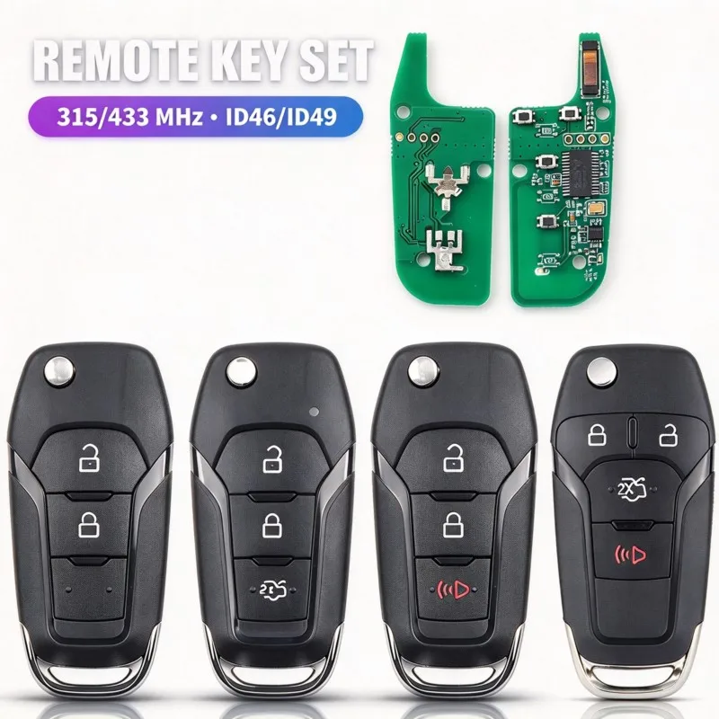 Flip Remote Car Key 315/433MHzN5F-A08TAA / EB3T-15K601-BA / DS7T-15K601-B For Ford Ranger F150 2013 - 2018 ID49 Chip