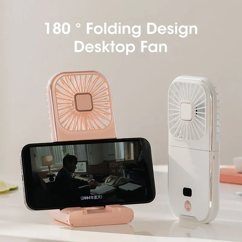 

180° Portable Folding Fan Digital Display Neck Hanging Fan USB Adjustable Rechargeable Cooling Mute Power Bank Phone Holder