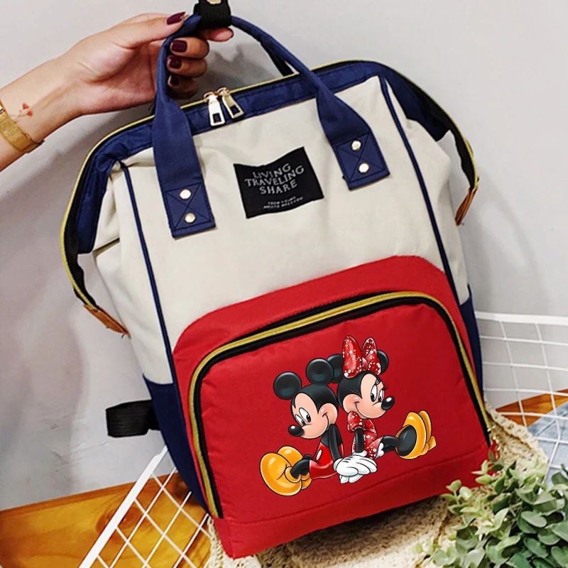 Disney Mickey Minnie Mouse Portable Multi-functional Mommy Bag Fashion Backpack Large Capacity Zipper Diaper Bag for Travel