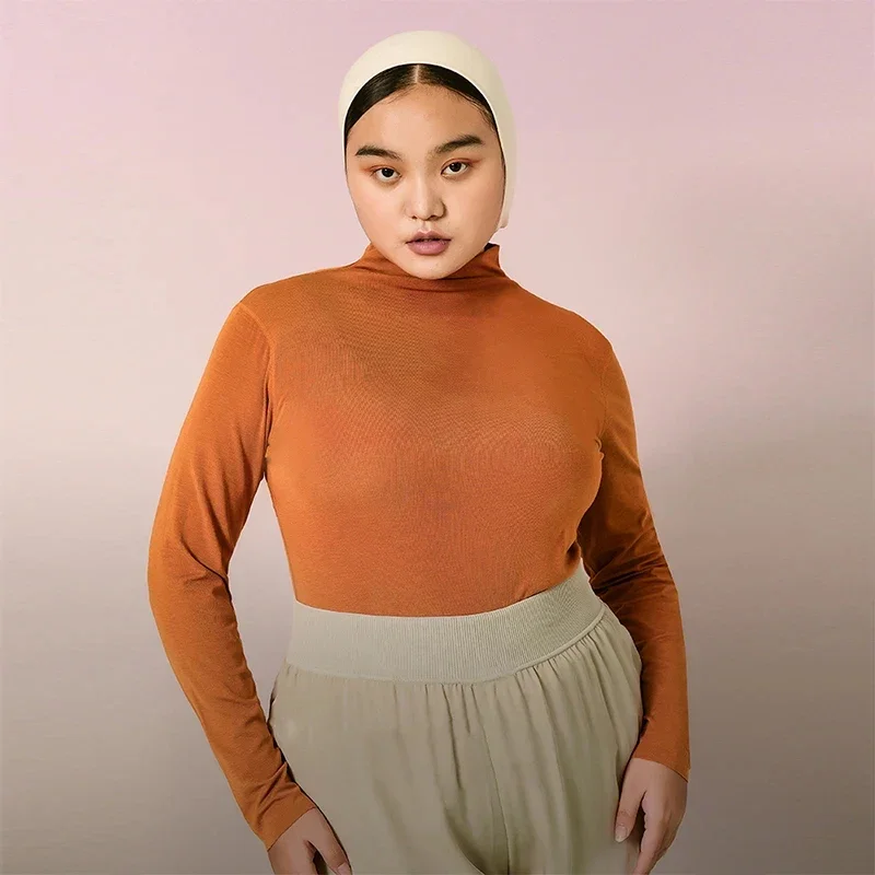 SUJIIN Plus Size Thermal Underwear Long Sleeve Turtleneck Oversized T-shirt Women Blouse Slim Tops Female Winter Autumn Clothes