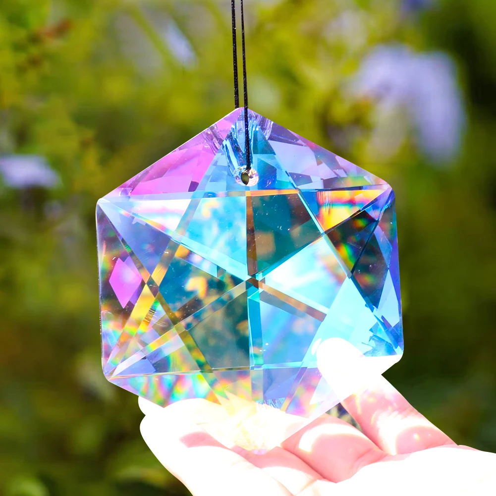 85mm AB Hexagram Crystal Decor Garden Sun Catcher Lighting Pendant Glass Prism Chandelier Crystal Replacement Lamp Part Hanging