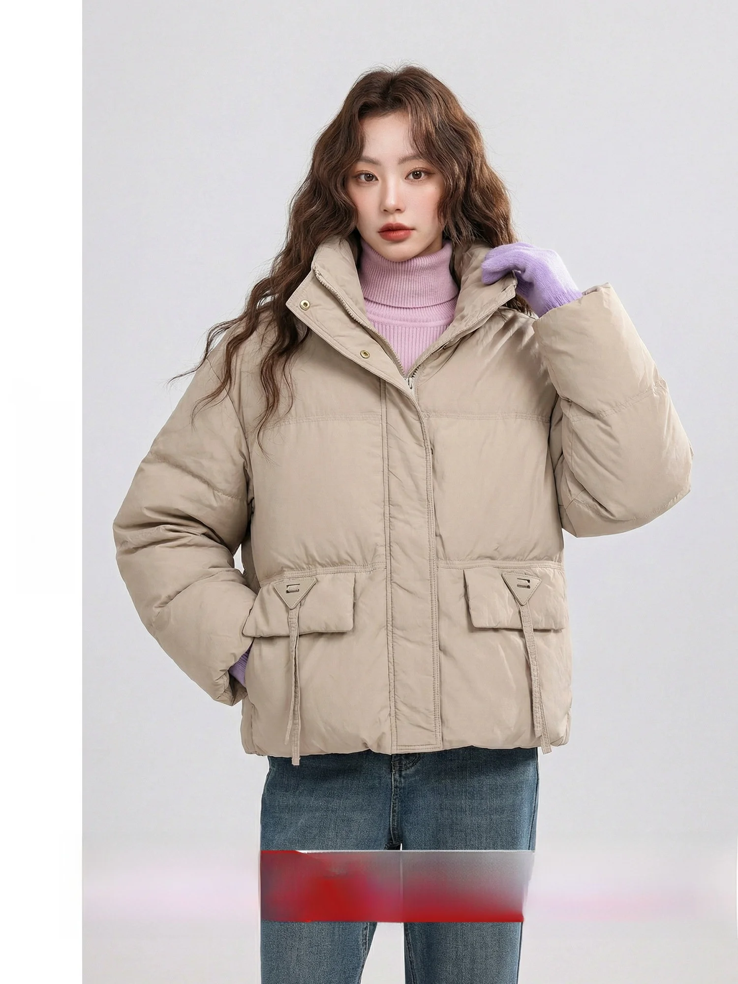 

Warm Winter Letter Korean Style Thickened Stand Collar down Jacket Women's Fashionable Coat Coat Zipper Closure Long Sleeve