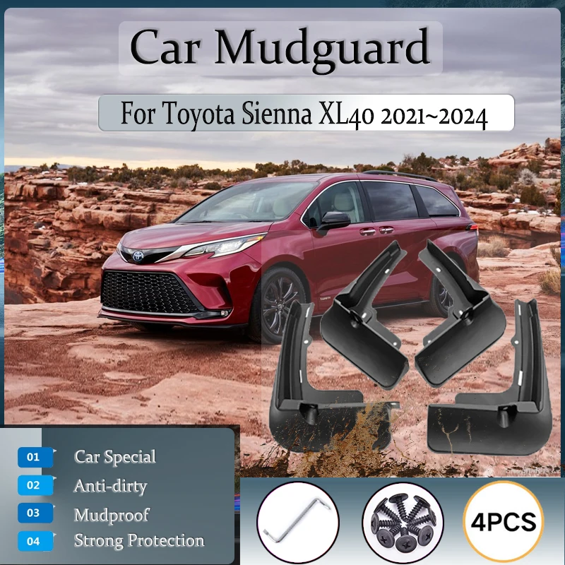 Car Mudguard For Toyota Sienna XL40 2021 2022 2023 2024 Upgrade Mud Fender Splash Guard Mudflas Front Rear Wheel Car Accessories