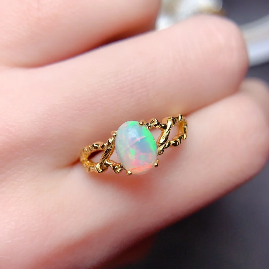 

Boutique Natural Opal Ring 925 Sterling Silver 6* 8mm Ring Fashion Jewelry Set Wedding Ring Women's Luxury Jewelry Free Shipping