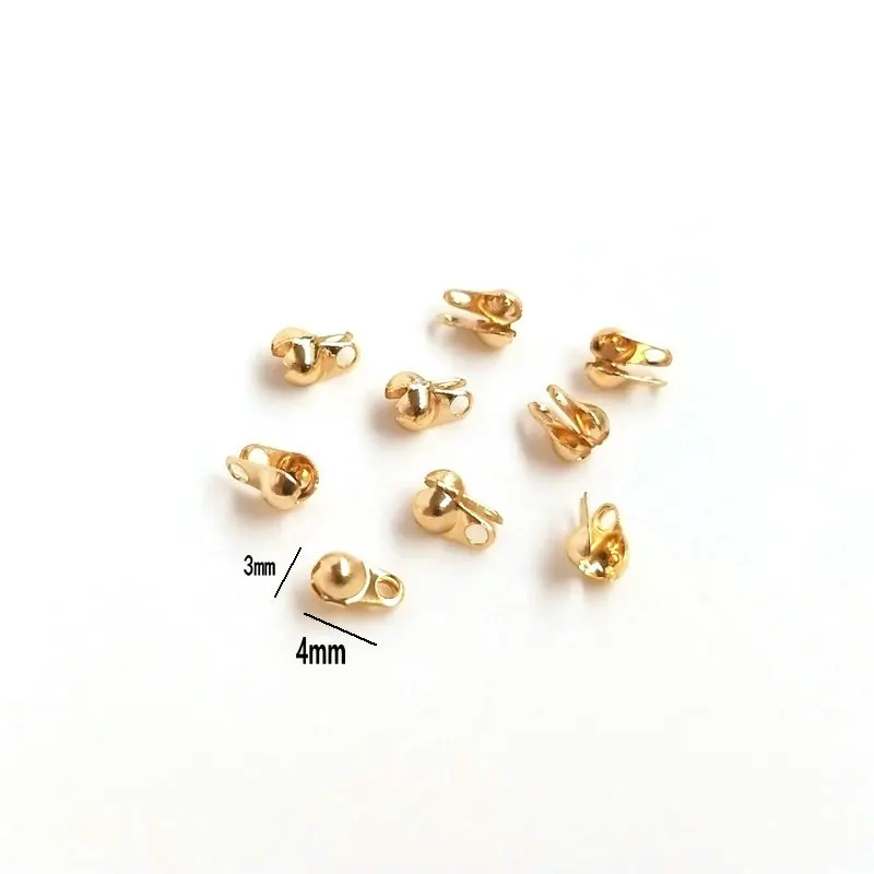Fermoirs en laiton JOCover pour documents, boule en or JO14 K, perles, bijoux, fournitures de bricolage, résultats, 3mm, 4mm, 50 pièces