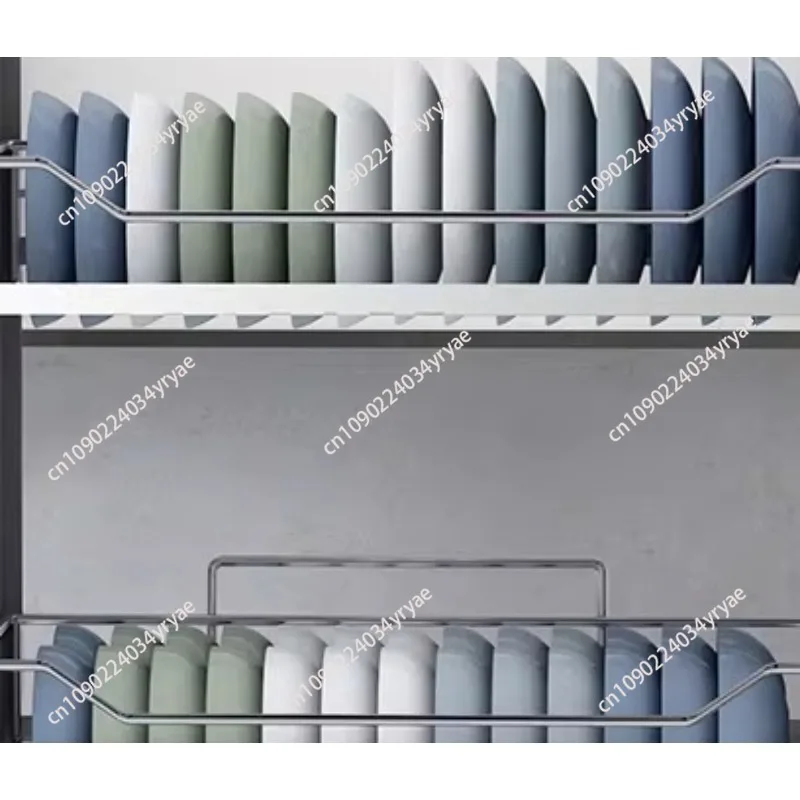 ZQ 304 Stainless Steel Kitchen Hanging Cabinet Dishes Pull Basket Double Layer Damping Hydraulic Lifting Drawer Baskets Bowl She