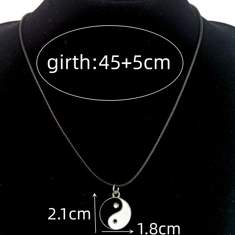 Hot Double Sided Black White Tai Chi Yin Yang Eight Trigrams Pendant Necklaces for Women PU Leather Rope Collar Girlfriend Gift