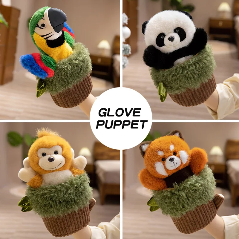 Hot Sale Hand Puppets Stump Parrot Raccoo  Panda Monkey Animals PillowKawaii Baby Education Enlightenment Toys Gifts for Girls