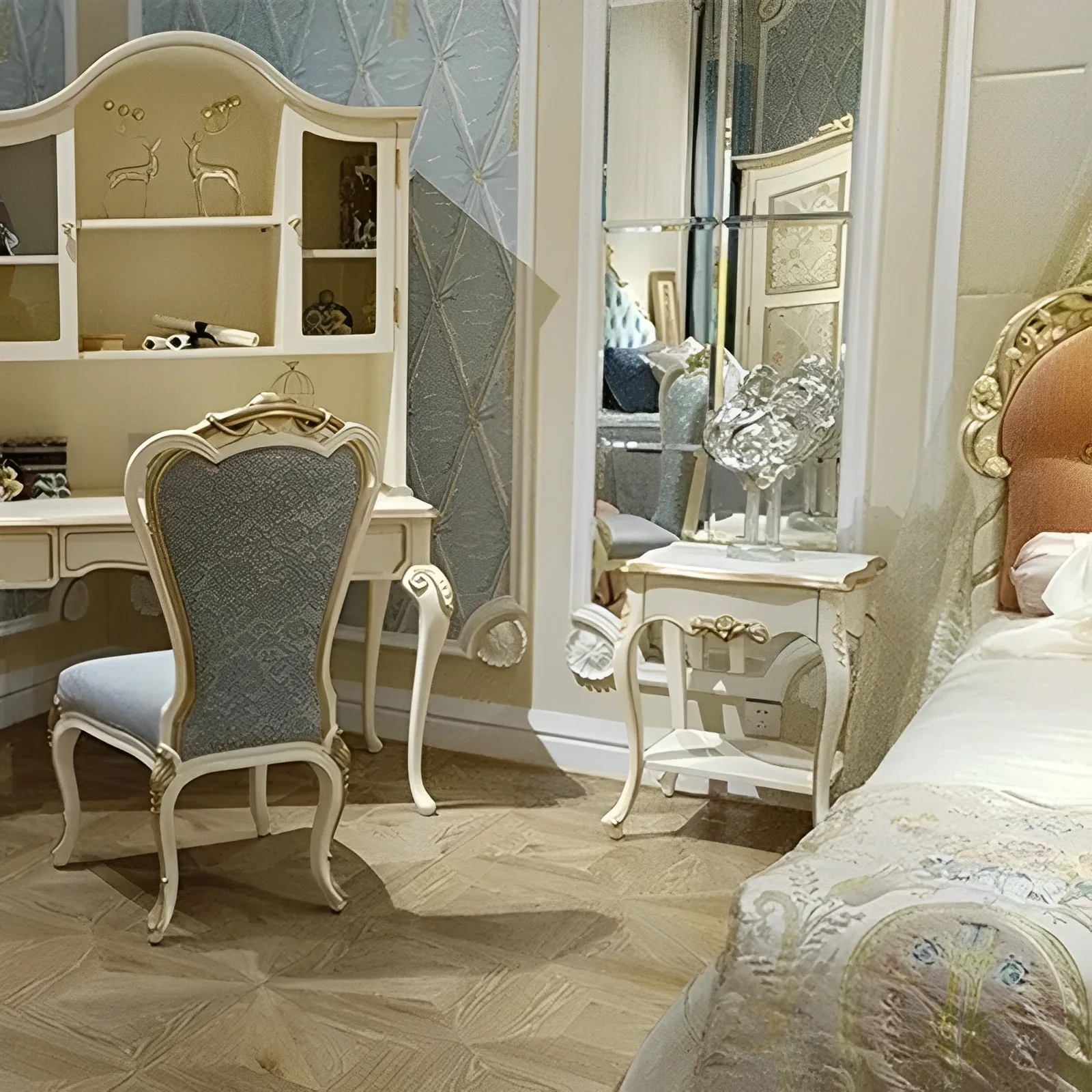 !@French Luxury Italian Nightstand Bedroom Night Stand Bedside Classical Solid Wood Design Bed Side Table