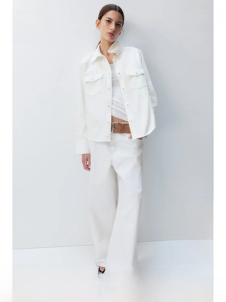 

Повседневная свободная женская рубашка с длинным рукавом H&M из денима с отложным воротником, весенняя модная женская одежда премиум-класса