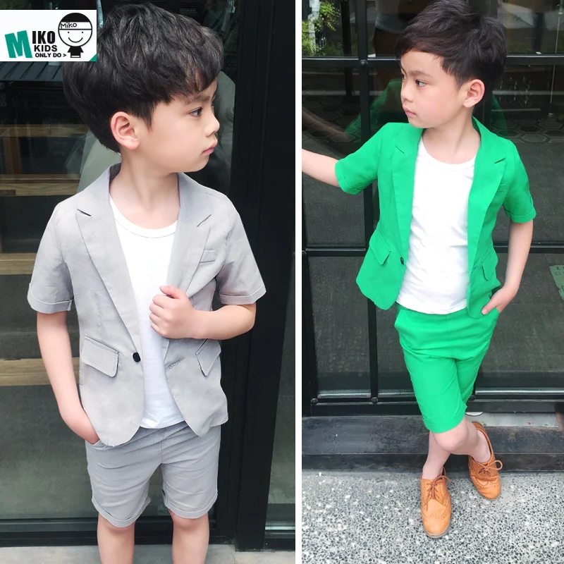 2022 Boys Summer Cool Suit Baby Kids Blazer Jacket+Short 2Pcs Photograph Set Children Wedding Performance Dress Ceremony Costume