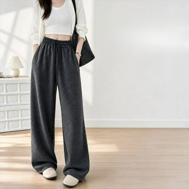new laid-back wide-leg pants women autumn winter have high drape slimming waist Wearing casual pants outside legs look longer