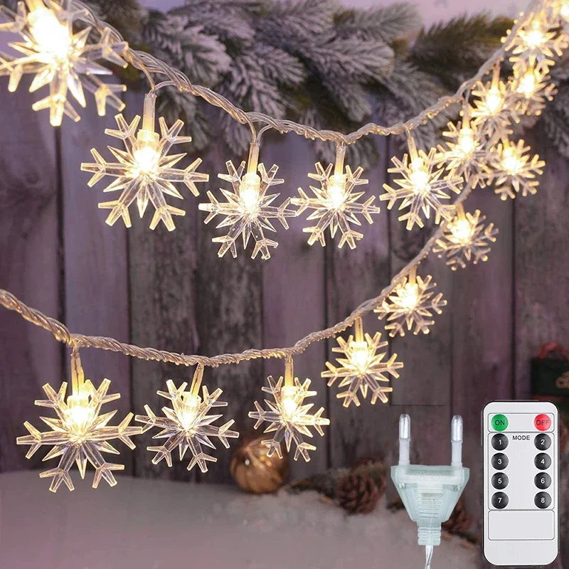 Christmas Lights Garland Festoon Fairy String Lights Chain 5M/10M 220V Snowflake Outdoor For Home Wedding Party New Year's Decor