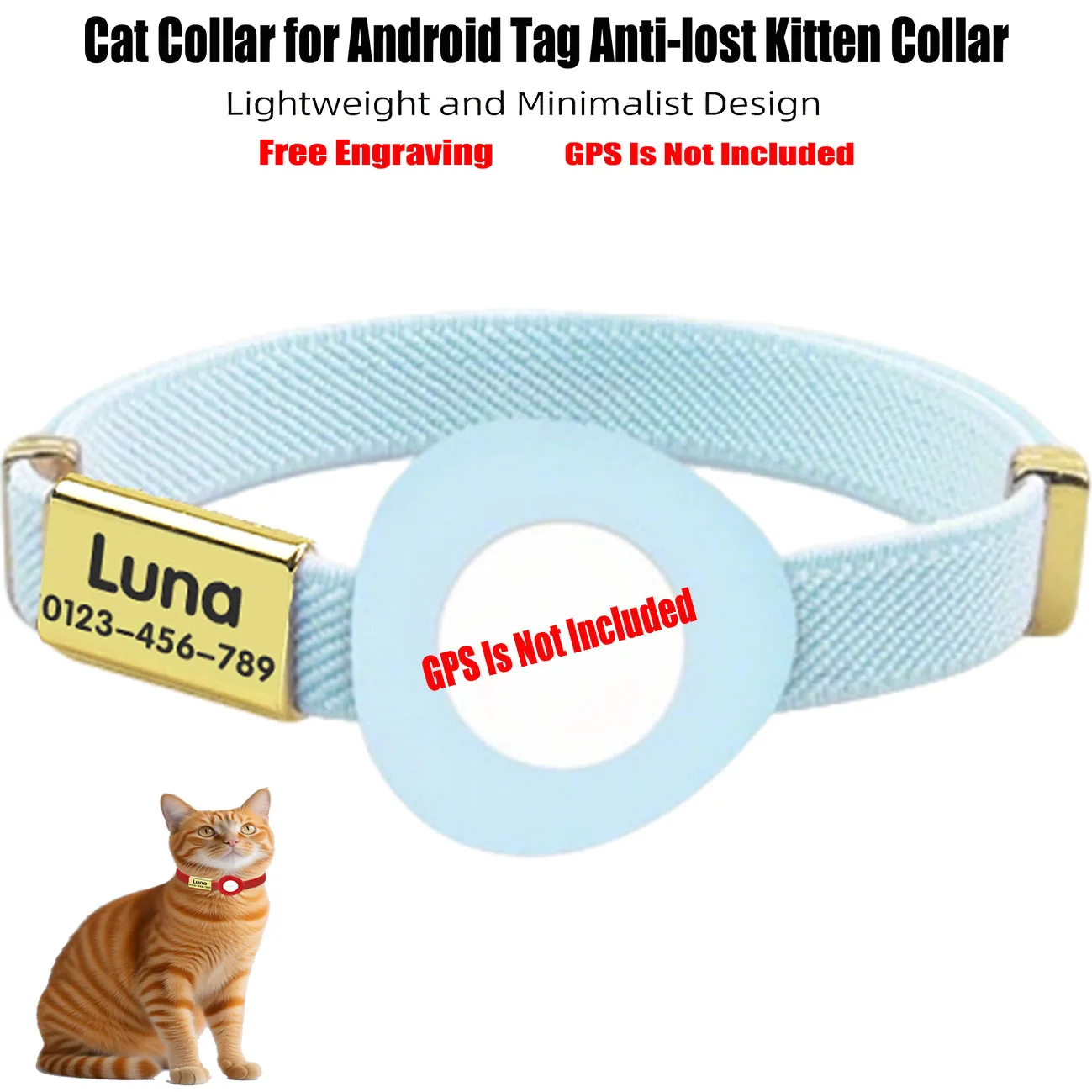 Collar Personalizable para Mascotas con Etiqueta Android y Funda Protectora Antipérdida, Ajustable para Perros Pequeños y Gatitos, sin GPS Incluido