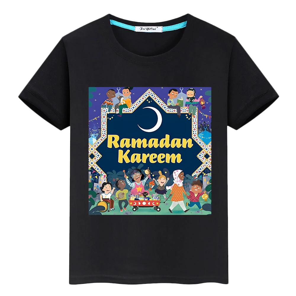 

Eid Ramadan Print Boy Girl T-shirt Short Sleeve Kids Tops T Shirt Happy Ramadan Mubarak Islamic Muslim Outfit Children T-shirt