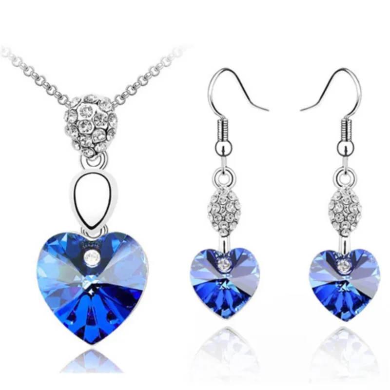 hearts Crystal Pendant fashion Jewelry set Necklace Earrings dropshipping beautiful birthday gift lover quality wed summer charm
