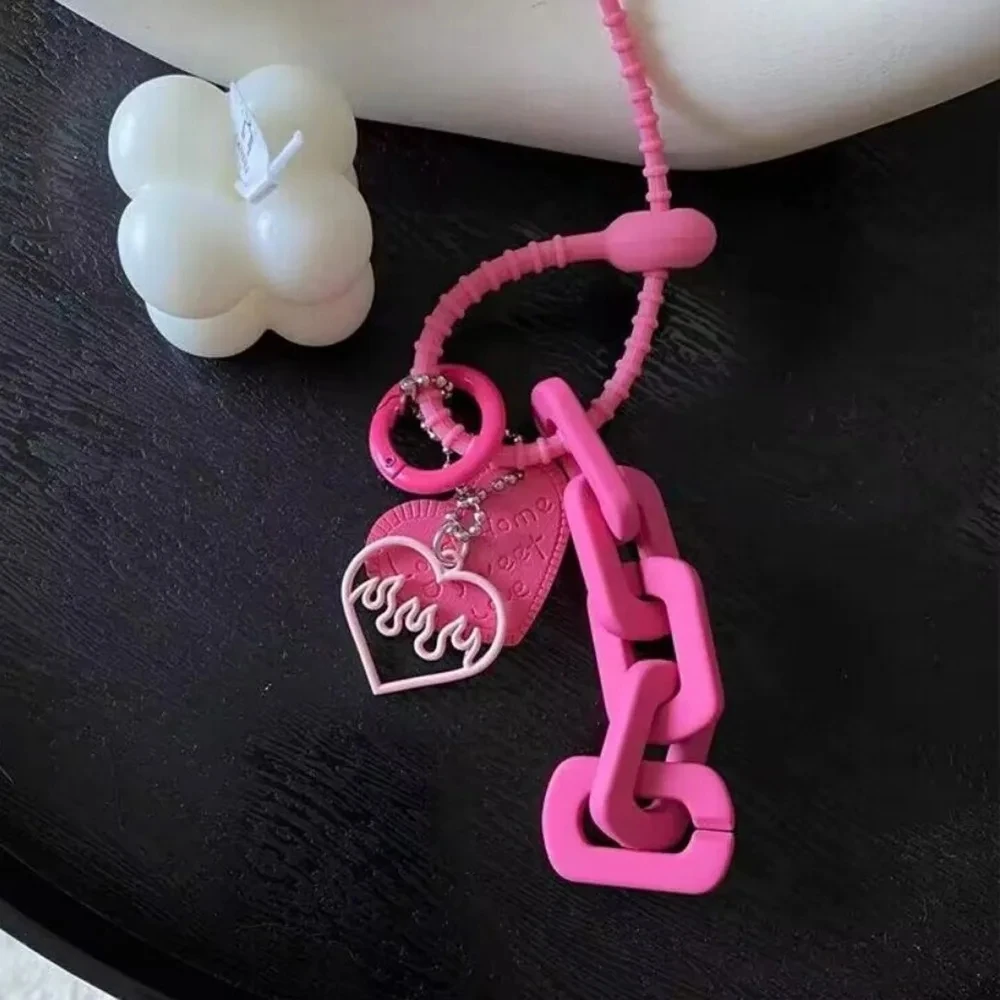 Y2K Sweet Cool Love Heart Shaped Keychain Bag Pendant Hangings Charms Korean Car Keyring Decoration Accessories Gifts Keychains