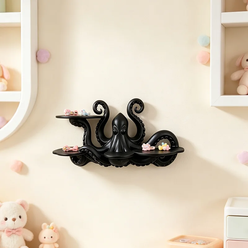 Octopus Wall Display Shelf 3D Printed Black Tentacle Rack Ocean Mini Statue Living Room Bedroom Office Wall Decor