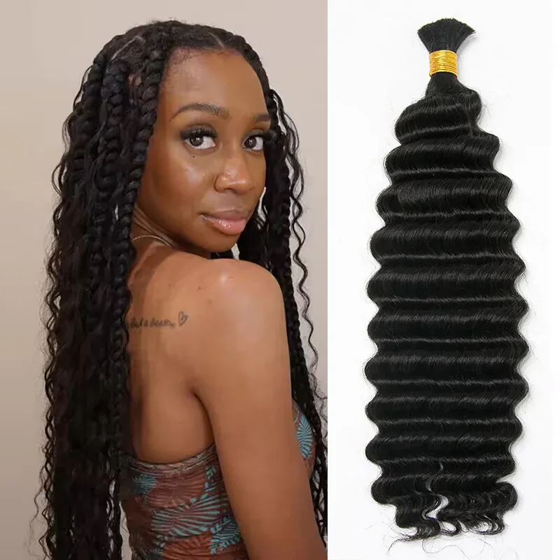 

Double Drawn Deep Wave Bulk Human Hair For Braiding Wholesale Burmese Boho Braids Human Hair Extensions No Weft 3Bundles