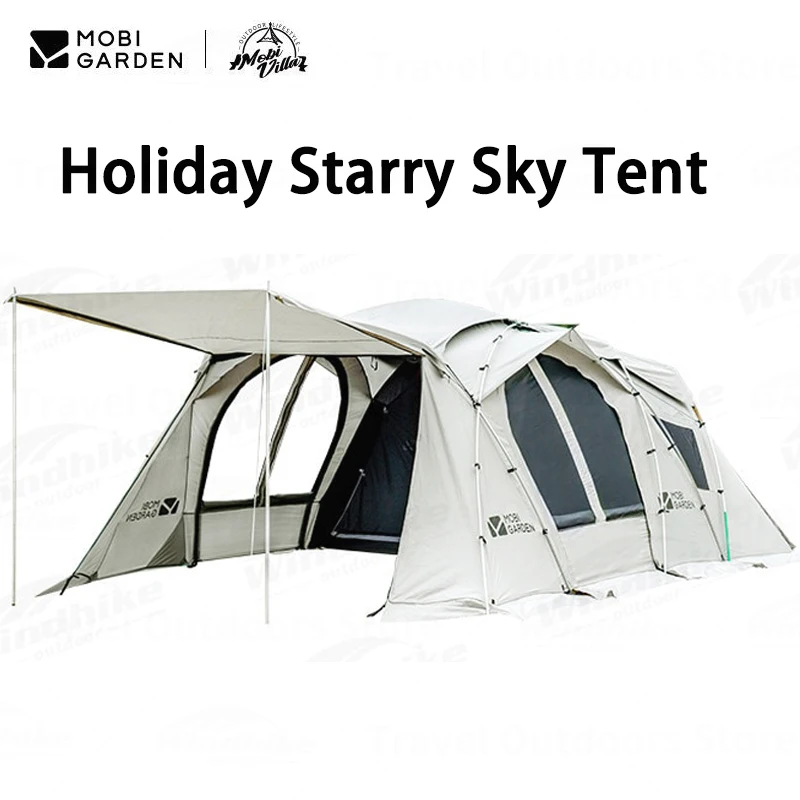 MOBI GARDEN Upgrade Holiday Starry Sky Outdoor Camping Tent 4~8 People 150D Waterproof 3 Room 1 Hall Large Space Hiking Tent