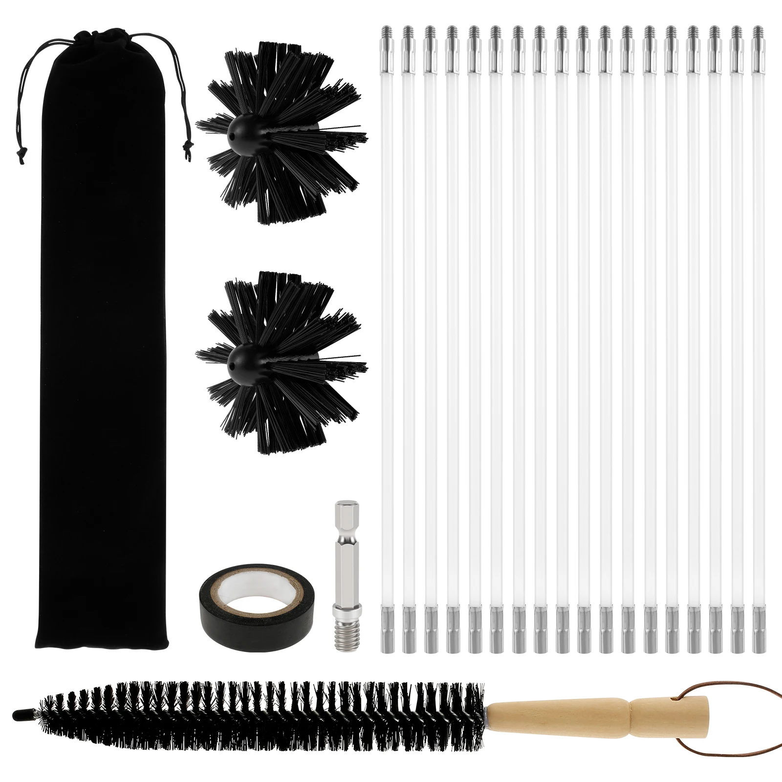 Flexible Chimney Cleaning Brush Set Flue Sweeping Brush&Rod Kit Extendable Vent Cleaner for Wall Tubes Chimney Tubes Dryer Tubes