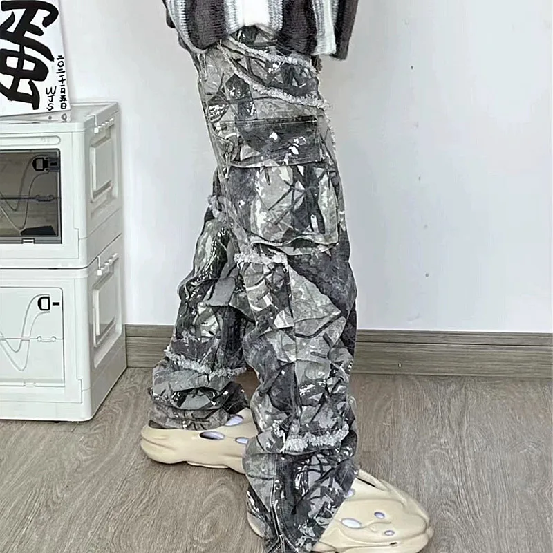 2023 Kanye Y2K Streetwear Baggy Stacked Flared Jeans Cargo Pants For Men Clothing Grey Women Wide Leg Long Trousers Ropa Hombre