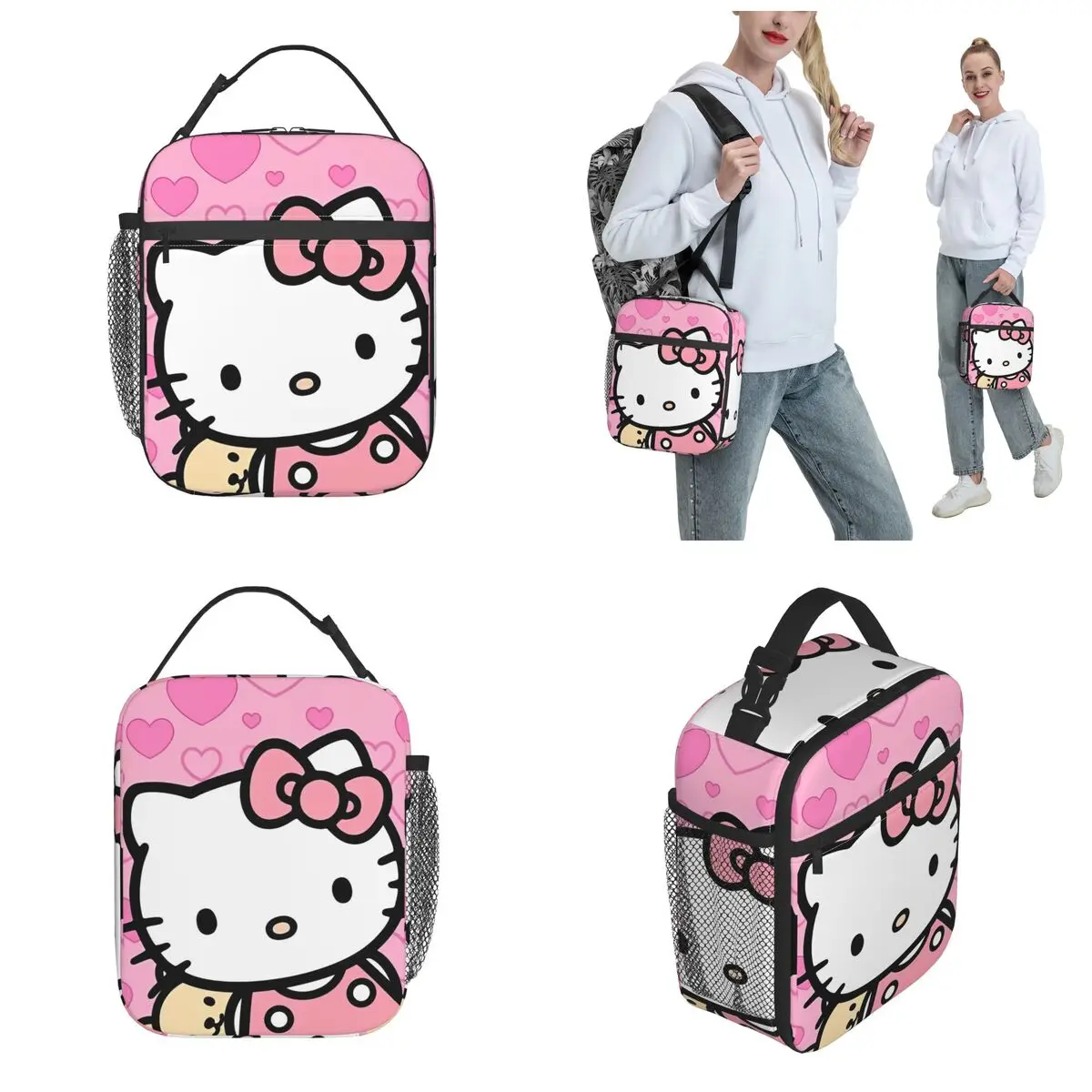 Cute Kawaii Hello Kitty borsa termica per il pranzo borsa termica riutilizzabile portatile Lunch Box Tote School Picnic borse per la conservazione